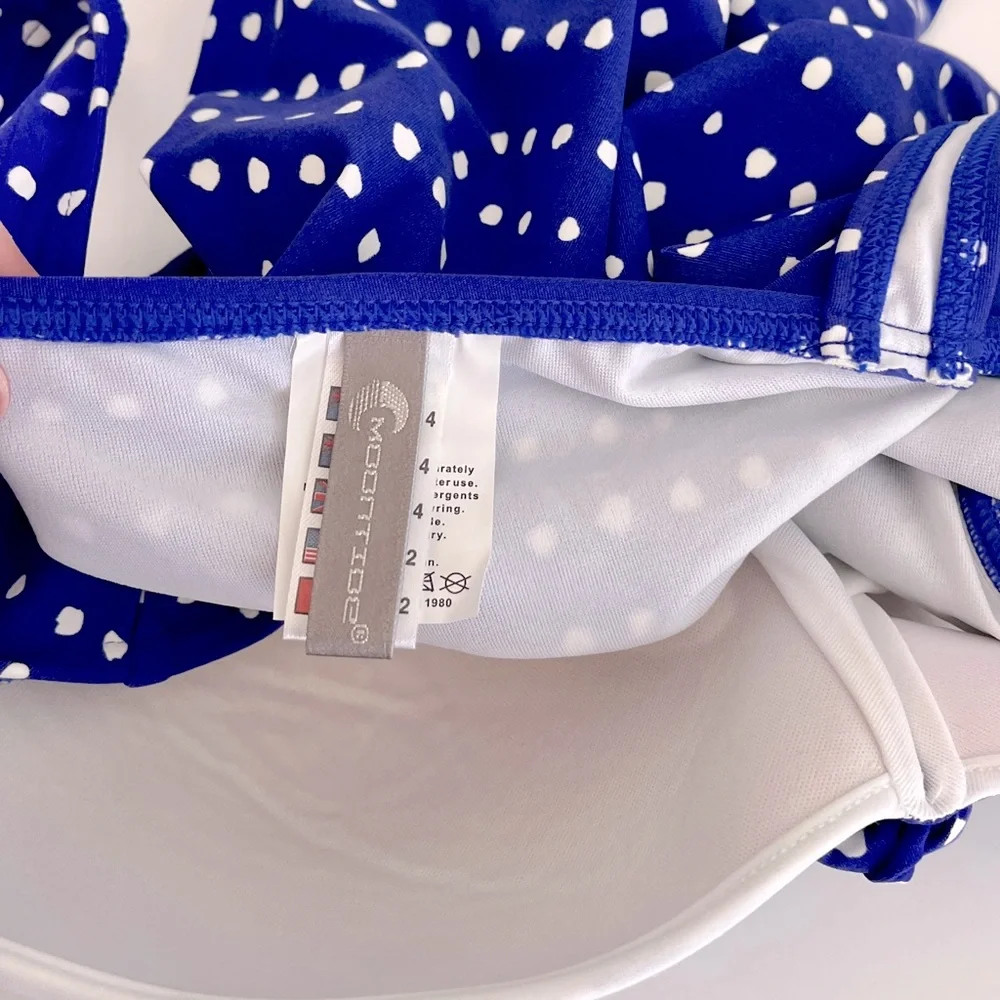 Moontide Blue and White Polka Dot Retro One Piece Bathing Suit, Size 12